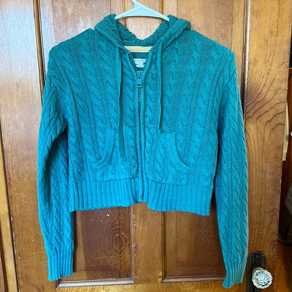 Green cropped hoodie from American Eagle